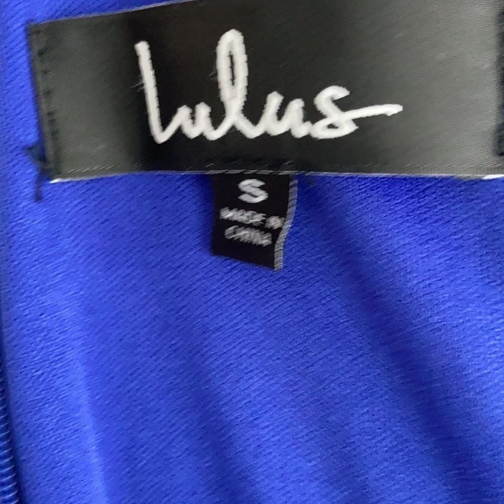 Lulu’s Classic Glam blue off-the-shoulder zip back leg slit body con dress